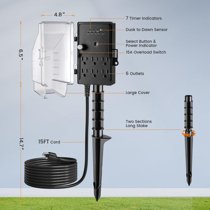 SURAIELEC Outdoor Power Stake, Dusk to Dawn Timer, 15FT Extension Cord 🍁 All In One Marketplace Canada