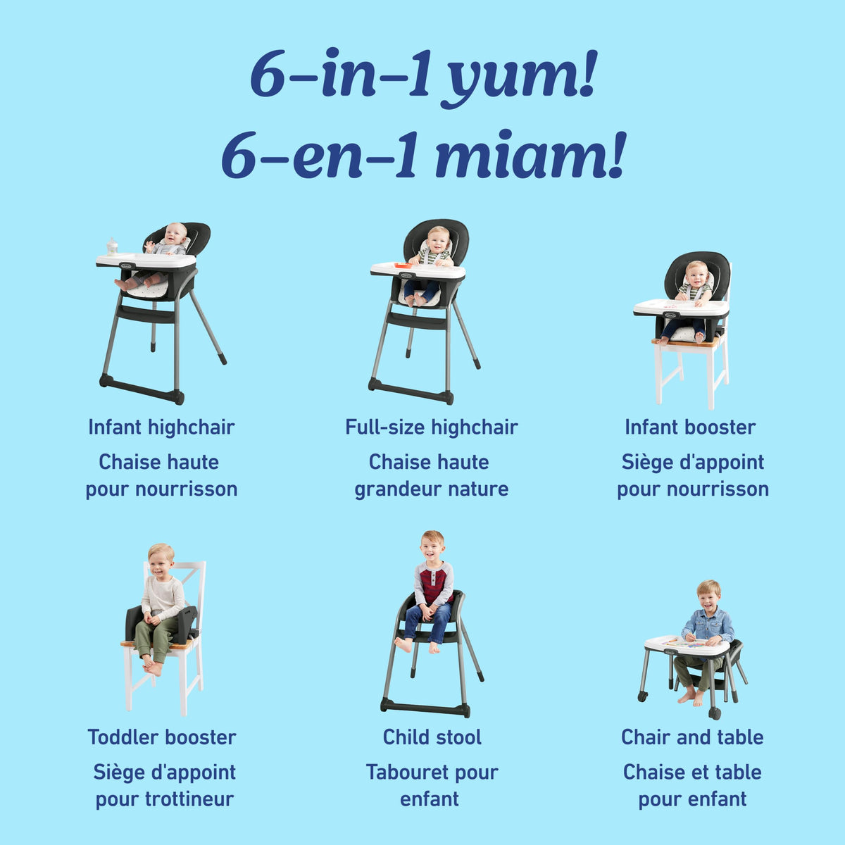 Graco Table2Table LX 6-in-1 Highchair, High Chair & Booster Seat for Babies, Toddlers and Big Kids, Asteroid
