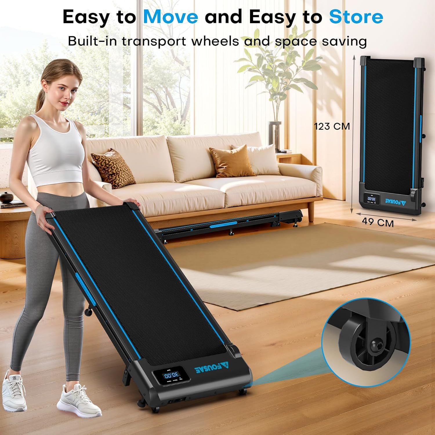Walking Pad with 9% Incline, FOUSAE 3 in 1 6.2 MPH Treadmill for Home with Double Frame 330 LB Weight Capacity, 2.5 HP Under Desk Walking Pad Treadmill with 12 HIIT Programs, Magnetic Remote Control - Available at All In One Marketplace Canada