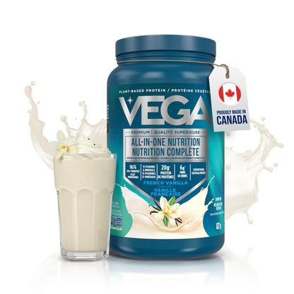 Vega Premium All-in-One Nutrition Protein Powder – 20g Plant-Based Vegan Protein, Vitamins & Probiotics, Vanilla, 827g (20 Servings)