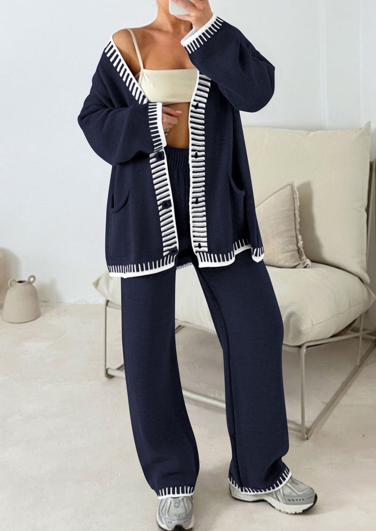 PRETTYGARDEN Women's Fall 2 Piece Knit Sweater Lounge Set(Navy,M) 🍁 All In One Marketplace Canada