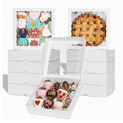 TEMLQPACK 50pcs 9x9x2.5 Inches White Bakery Boxes - Cookies, Pie, Chocolate Covered Strawberries, Breakable Heart, Charcuterie Boxes for Valentine's & Christmas 🍁 All In One Marketplace Canada