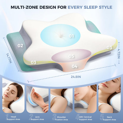 Missleep Cervical Neck Pillow,Memory Foam Pillows for Relieving Neck and Shoulder Pain, Neck Support Pillow for Side Sleepers, 2 Heights Ergonomic Pillow with Breathable Ice Silk Cover White - Available at All In One Marketplace Canada