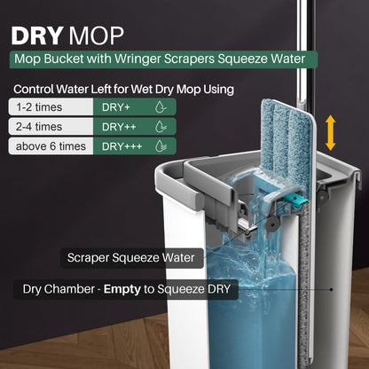 JOYMOOP Mop and Bucket with Wringer Set, Hands Free Flat Floor Mop and Bucket, with 5 Washable Microfiber Pads, Wet and Dry Use, Floor Cleaning System
