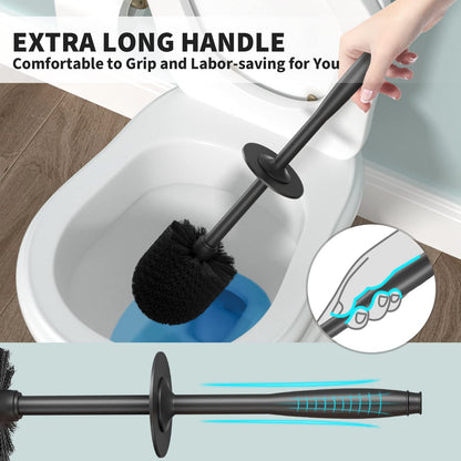 UPTRONIC Toilet Brush, Toilet Bowl Brush with Extra Long Handle Durable Bristles Toilet Scrubber and Covered Holder for Toilet Brush Set for Bathroom Cleaning (Black-01)