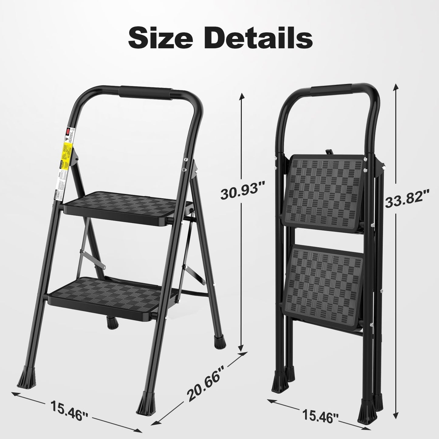 HBTower Step Ladder, 2 Step Stool for Adults, 2 Step Ladder Folding Step Stool with Cushioned Handle, 330 lbs/150 kg Capacity, 2 Step Ladder with Wide Anti-Slip Pedal Ergonomic Design HBTower