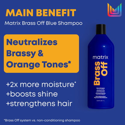 Matrix Brass Off Blue Shampoo, Refreshes & Neutralizes Brassy Tones, Color Depositing Shampoo, For Brassy Hair, For Color Treated Hair, Salon Shampoo, Packaging May Vary Matrix