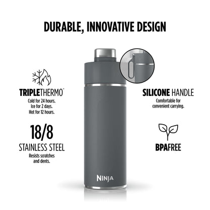 Ninja Thirsti 24oz Travel Bottle for Sparkling Drinks, Fizzier Longer, Leak Proof, 24 Hours Cold, Dishwasher Safe, Insulated Tumbler, Grey, DW2401CGY (Canadian Version)