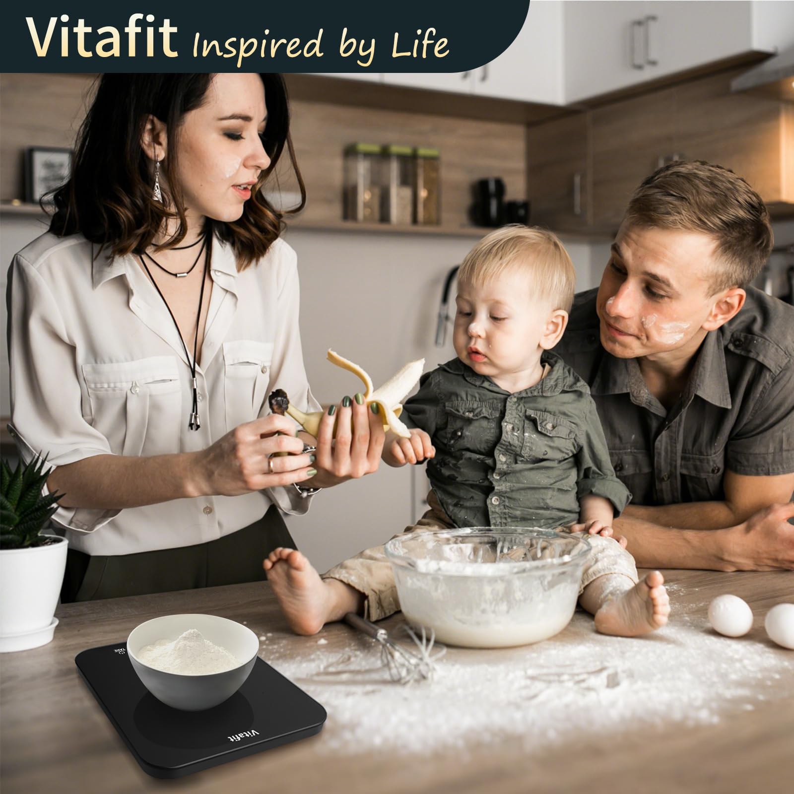 Vitafit 33lb/15kg Digital Food Scale in High Precision 0.1oz/1g, Our Own Kitchen Scale Professional Factory Since 2001, Scale Grams for Cooking & Baking, LED, 3*AAA Battery, Spray Silver Black - Available at All In One Marketplace Canada