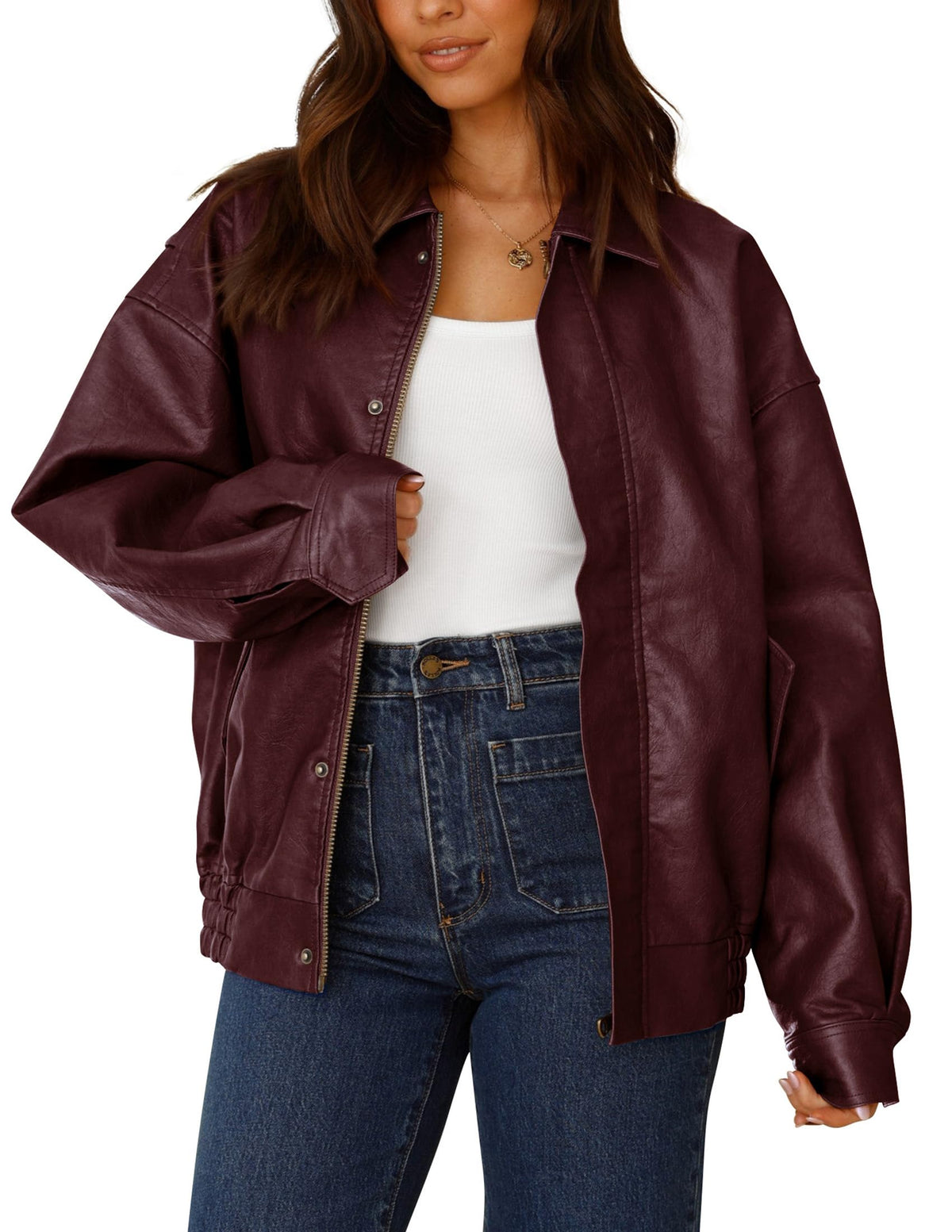 PRETTYGARDEN Women's Faux Leather Motorcycle Jackets Wine Red,M 🍁 All In One Marketplace Canada