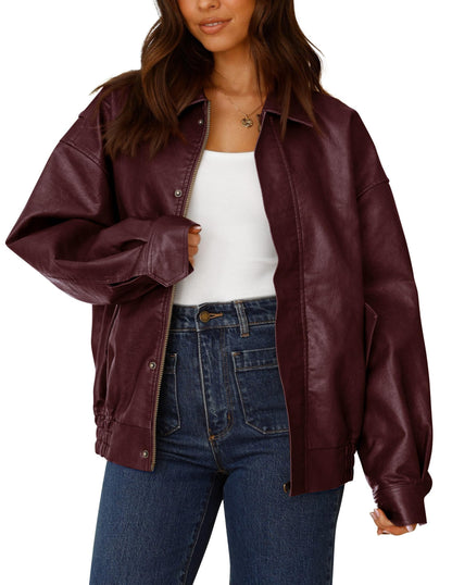 PRETTYGARDEN Women's Faux Leather Motorcycle Jackets Wine Red,M 🍁 All In One Marketplace Canada