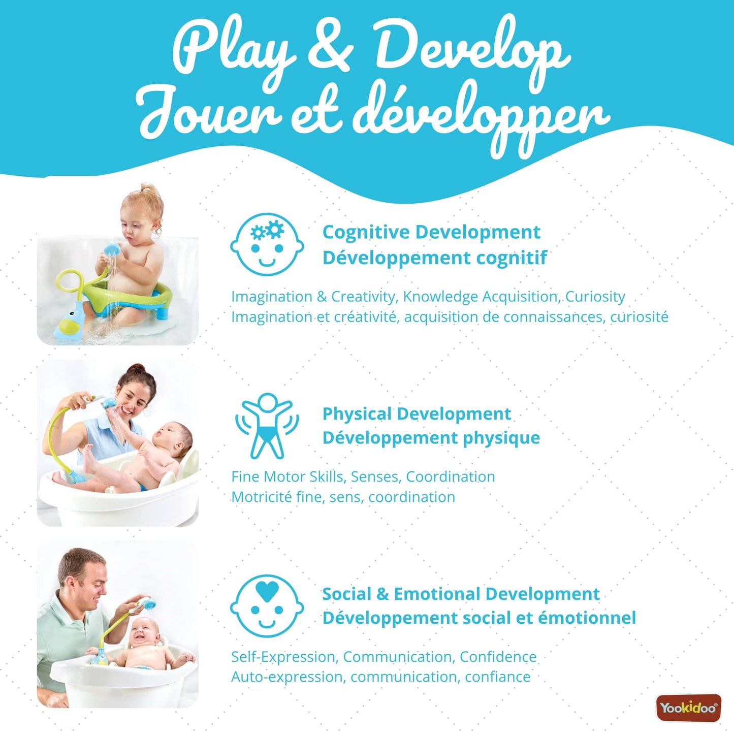 Yookidoo - Elephant Baby Bath Shower Head - Compact & Portable Baby Shower and Toy - Suitable for Newborns, Infants, and Toddlers - from Birth - Teal - 40212 - Available at All In One Marketplace Canada