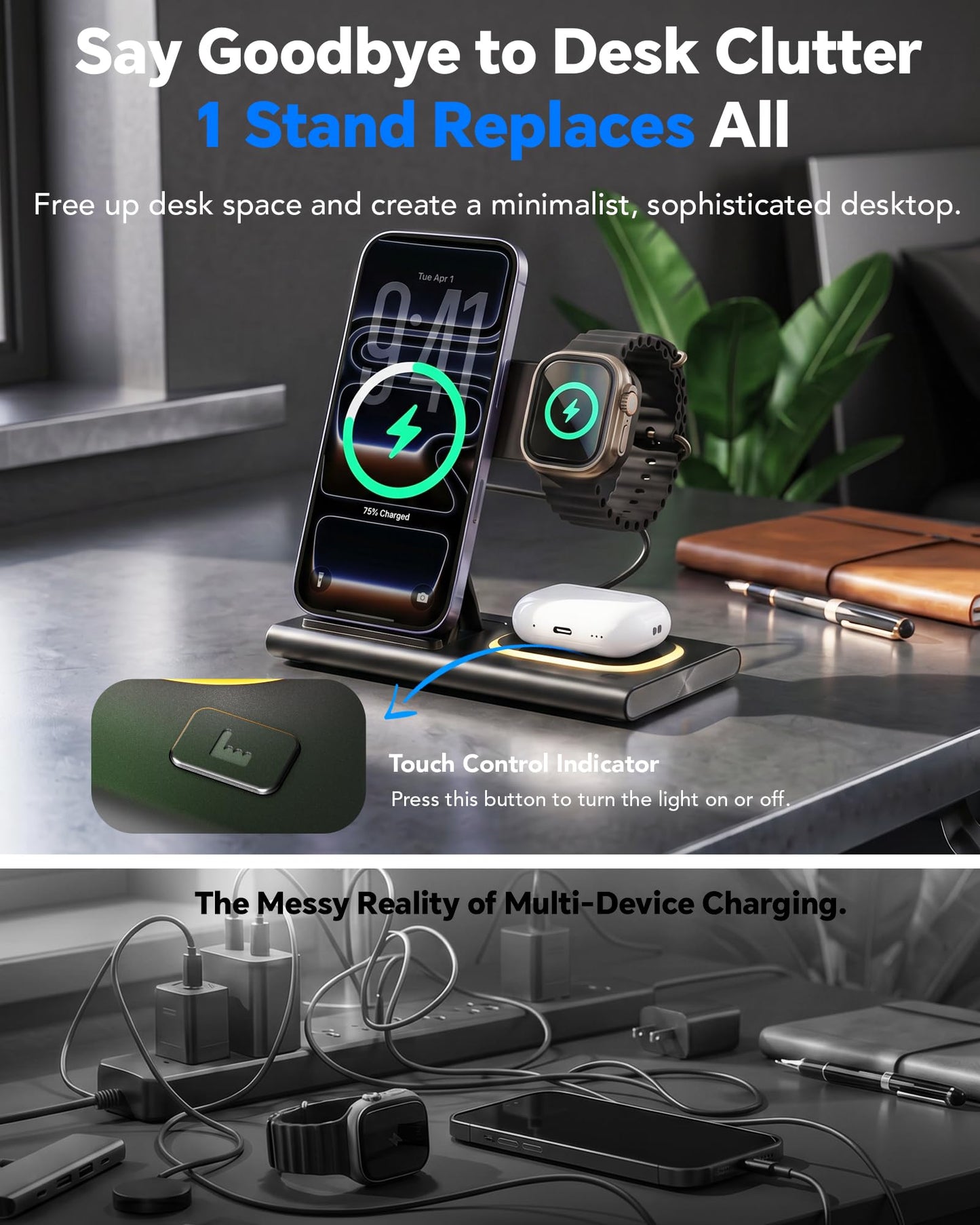 3 in 1 Foldable Wireless Fast Charging Station for Apple Multiple Devices