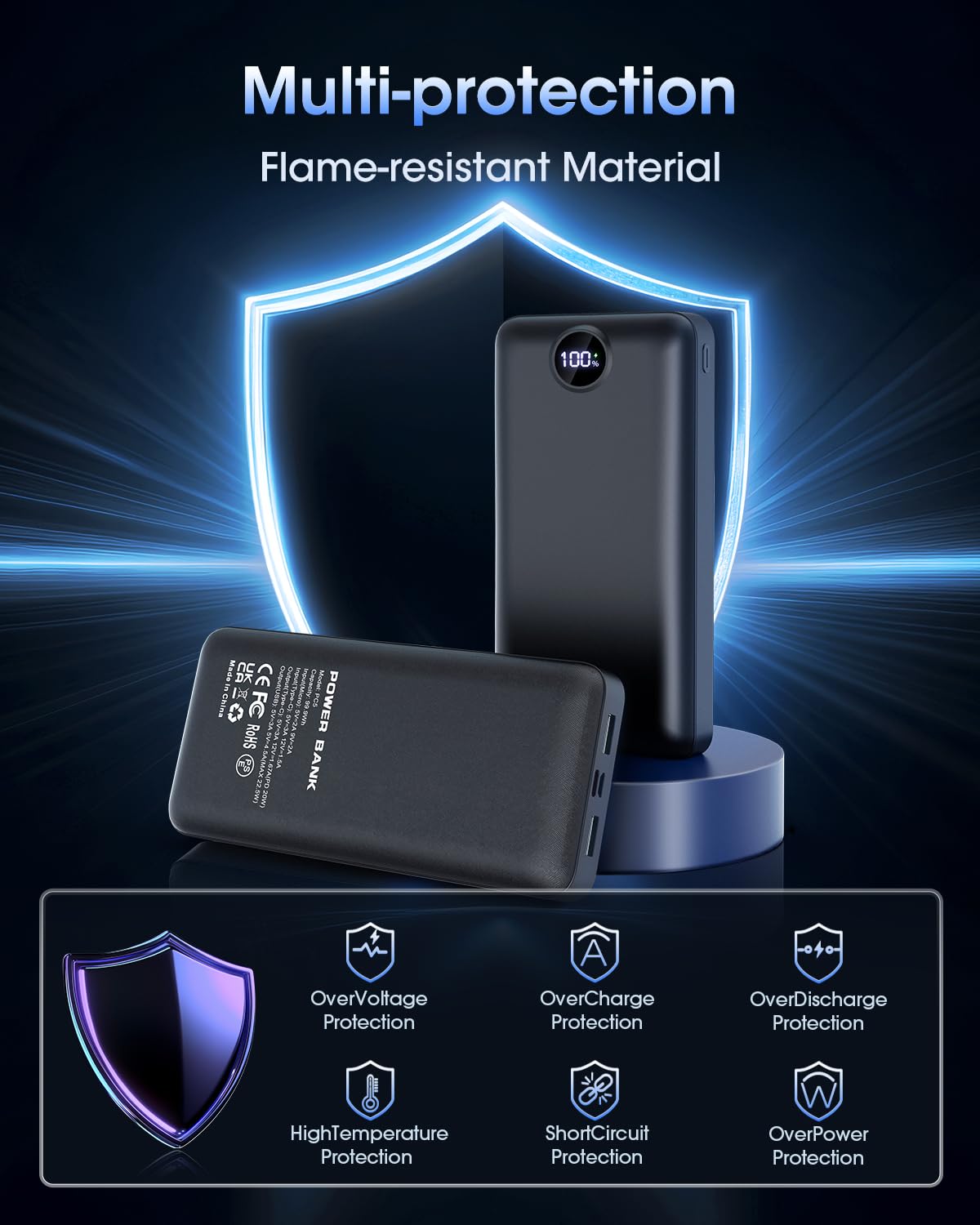 Power Bank Fast Charging 50000mAh 22.5W Portable Charger USB C Quick Charge with 3 Outputs & 2 Inputs LED Display Huge Capacity External Battery Pack for iPhone, Samsung, iPad etc