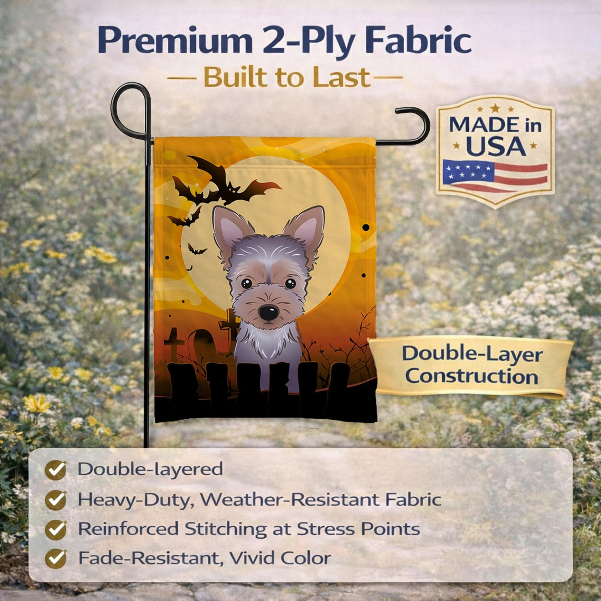 Caroline's Treasures BB1790GF Halloween Yorkie Puppy Garden Size Flag, Small, Multicolor