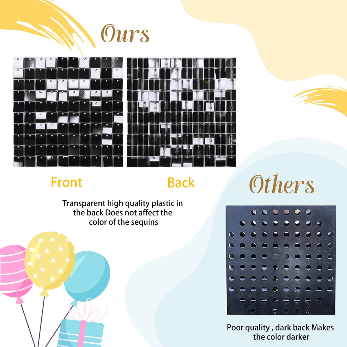 Panneaux de fond à paillettes noires 3 pi x 6 pi, mur scintillant décoratif, arrière-plan pour fête de remise de diplôme, anniversaire, Halloween, fiançailles, décoration à paillettes
