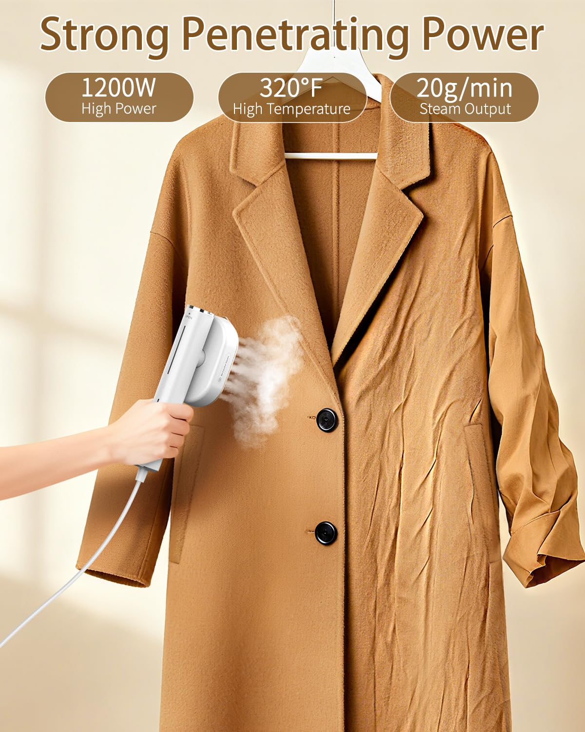Hulmay Steamer Clothes, 1200W Clothes Steamer, Steam Iron 2-in-1, Portable Handheld Steamer for Travel 10s Heat-Up, Travel Size Clothing Steamer and Garment Steamer for Home, Office -White, 110-120V - Available at All In One Marketplace Canada
