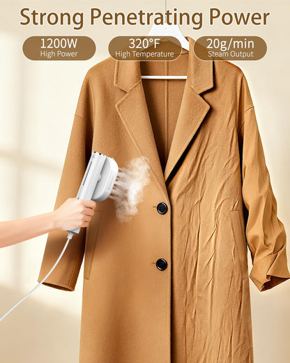 Hulmay Steamer Clothes, 1200W Clothes Steamer, Steam Iron 2-in-1, Portable Handheld Steamer for Travel 10s Heat-Up, Travel Size Clothing Steamer and Garment Steamer for Home, Office -White, 110-120V - Available at All In One Marketplace Canada