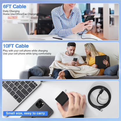 45W Super Fast Charger USB C,3 Pack USB C Charger Block with 10/10/6FT Type C Cable Fast Charge for Samsung Galaxy S26 S25 Ultra S26+/S24/S23/S22/S21, Android, Galaxy Tablet, iPhone 17/16/15 Pro Max
