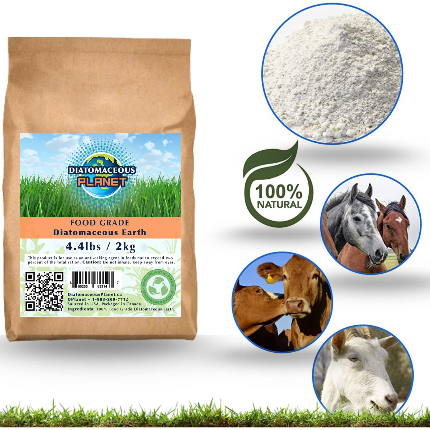 Diatomaceous Planet a Proudly Canadian Company, 2 KG / 4.4 LB All Natural, Organic Food Grade Powder, Enriched Fossil Powder by Diatomaceous Planet