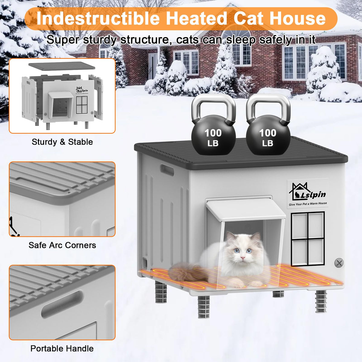 Indestructible Heated Cat House for Outside Cats Winter,Weatherproof & Insulated & Elevated Feral Cat House with Escape Door, Outdoor Indoor Cat Shelter for Stray Barn Cat 17.7×17.7×17.5 🍁 All In One Marketplace Canada