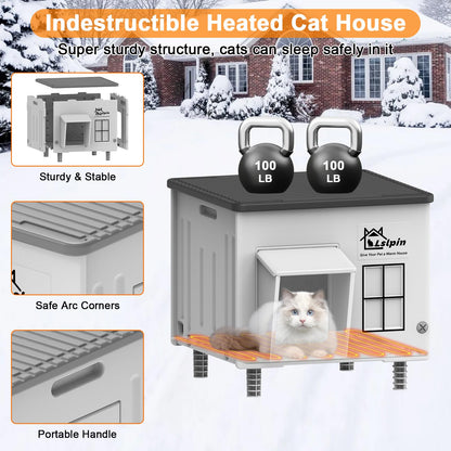 Indestructible Heated Cat House for Outside Cats Winter,Weatherproof & Insulated & Elevated Feral Cat House with Escape Door, Outdoor Indoor Cat Shelter for Stray Barn Cat 17.7×17.7×17.5 🍁 All In One Marketplace Canada