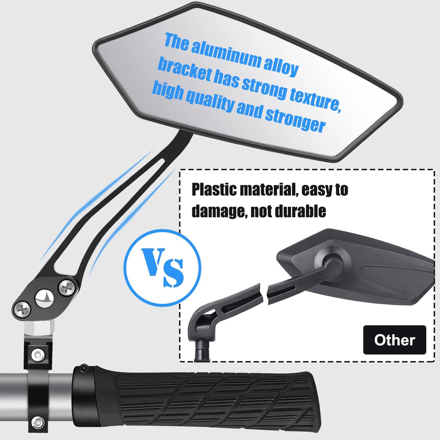 Diyife Bike Mirror, [A Pair] Aluminum HD Wide Angle Large Bicycle Rear View Mirror, 360°Adjustable Shockproof Bicycle Mirrors for Handlebar 22-25mm, Fit for Mountain Road Bike Scooter Motocycle