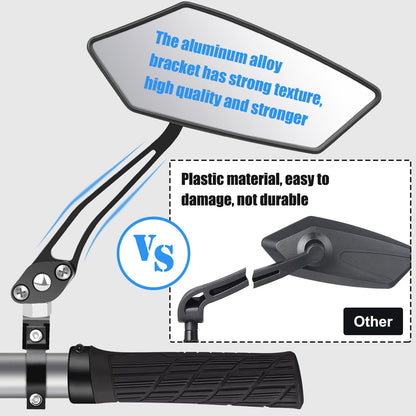 Diyife Bike Mirror, [A Pair] Aluminum HD Wide Angle Large Bicycle Rear View Mirror, 360°Adjustable Shockproof Bicycle Mirrors for Handlebar 22-25mm, Fit for Mountain Road Bike Scooter Motocycle