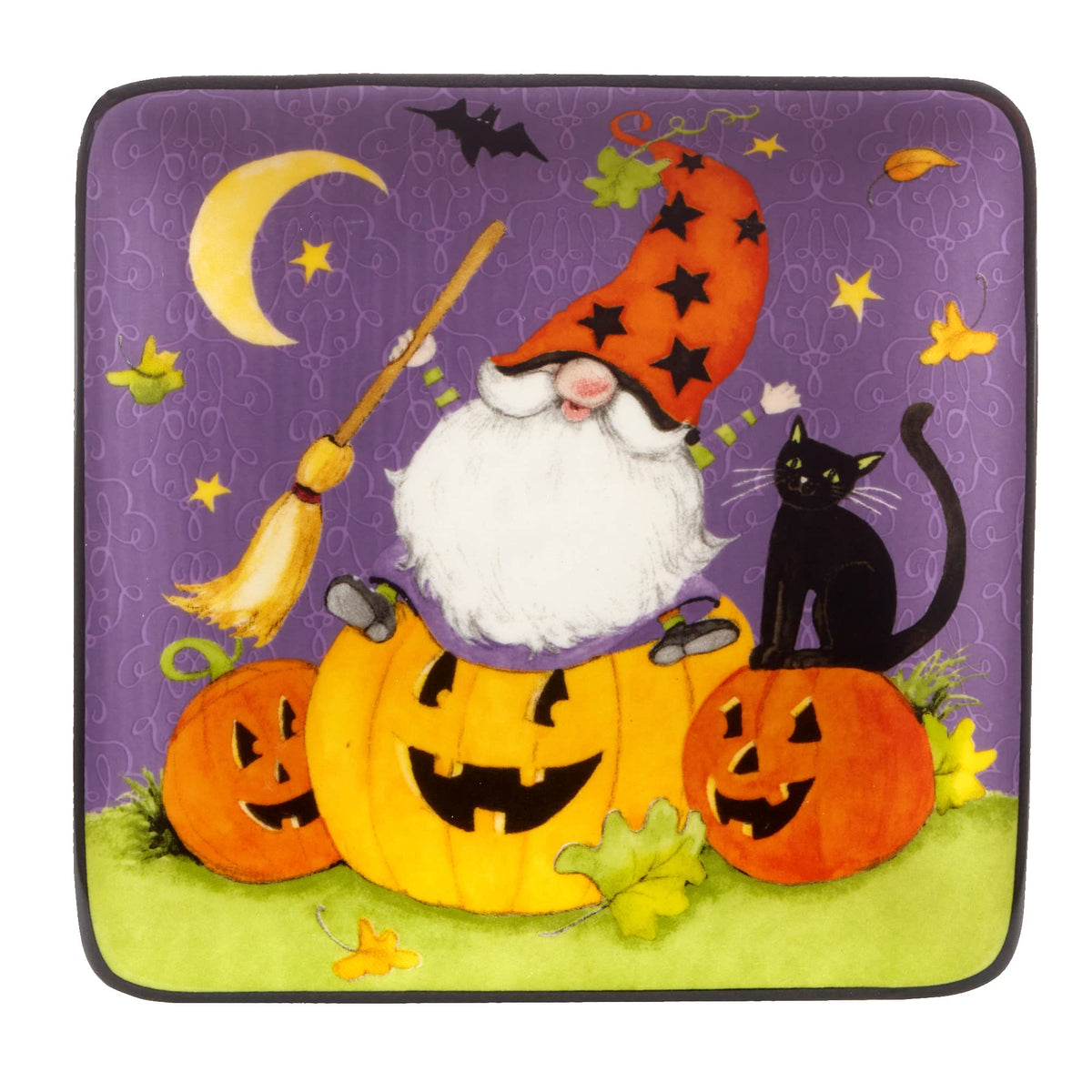 Certified International Halloween Gnomes 6" Canape/Luncheon Square Plates, Multicolor, Small, Set of 4