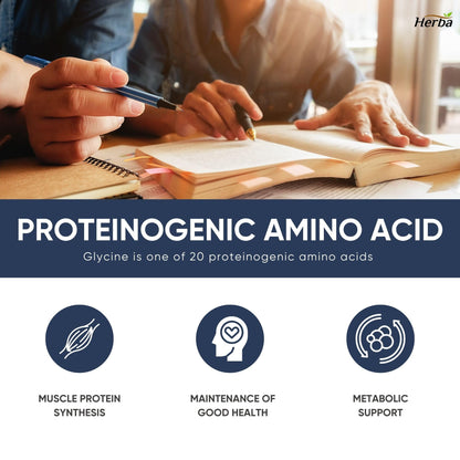 Herba Glycine Supplement 750mg - 180 Capsules | >99% Ultra Pure Glycine Capsules | Free-form Proteinogenic Amino Acids Supplements | Made in Canada - Available at All In One Marketplace Canada