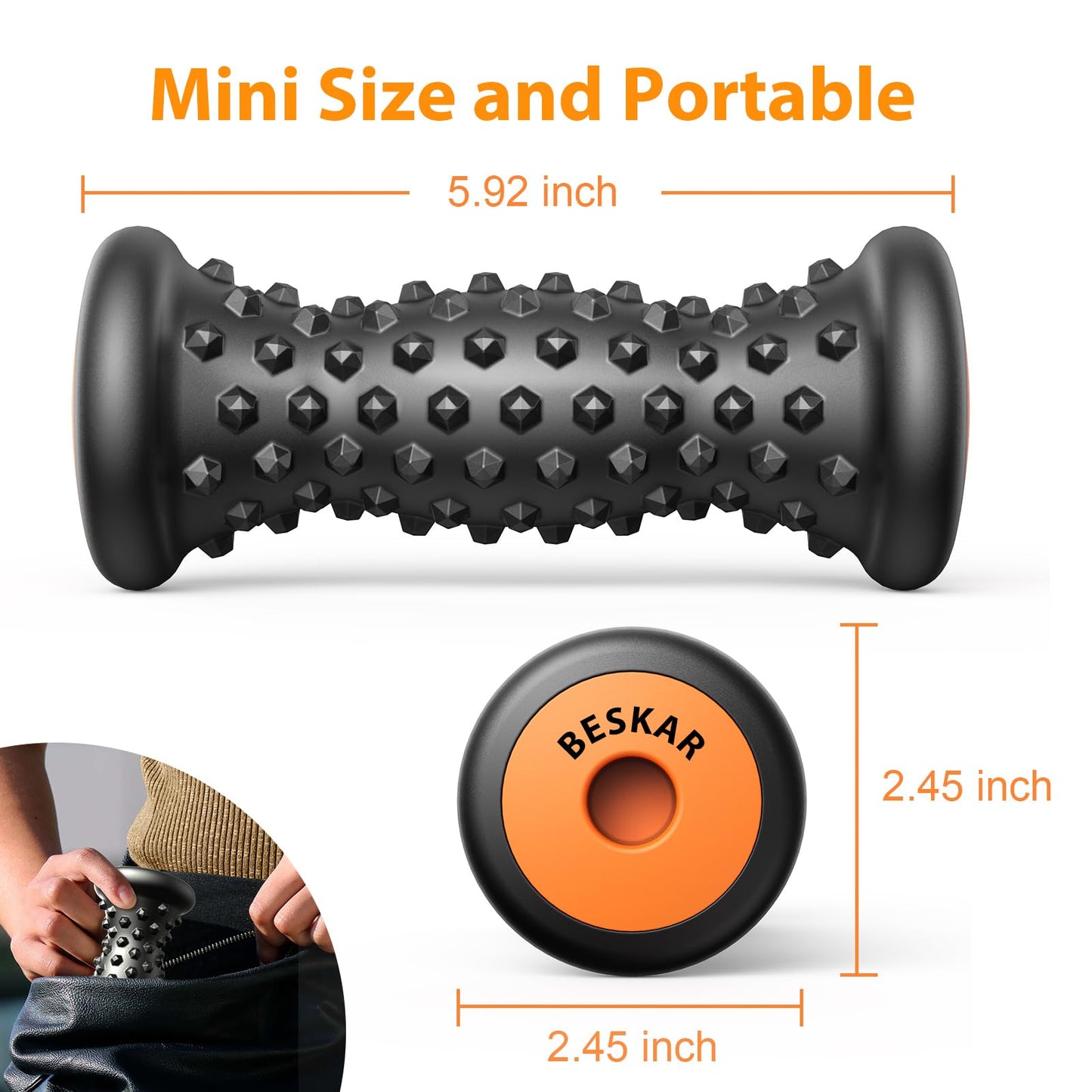 BESKAR Foot Massage Roller for Plantar Fasciitis Relief, Portable Foot Roller to Deep Tissue Muscle Massage, Foot Arch and Heel Pain, Foot Trigger Point Therapy Reflexology Tool - Available at All In One Marketplace Canada