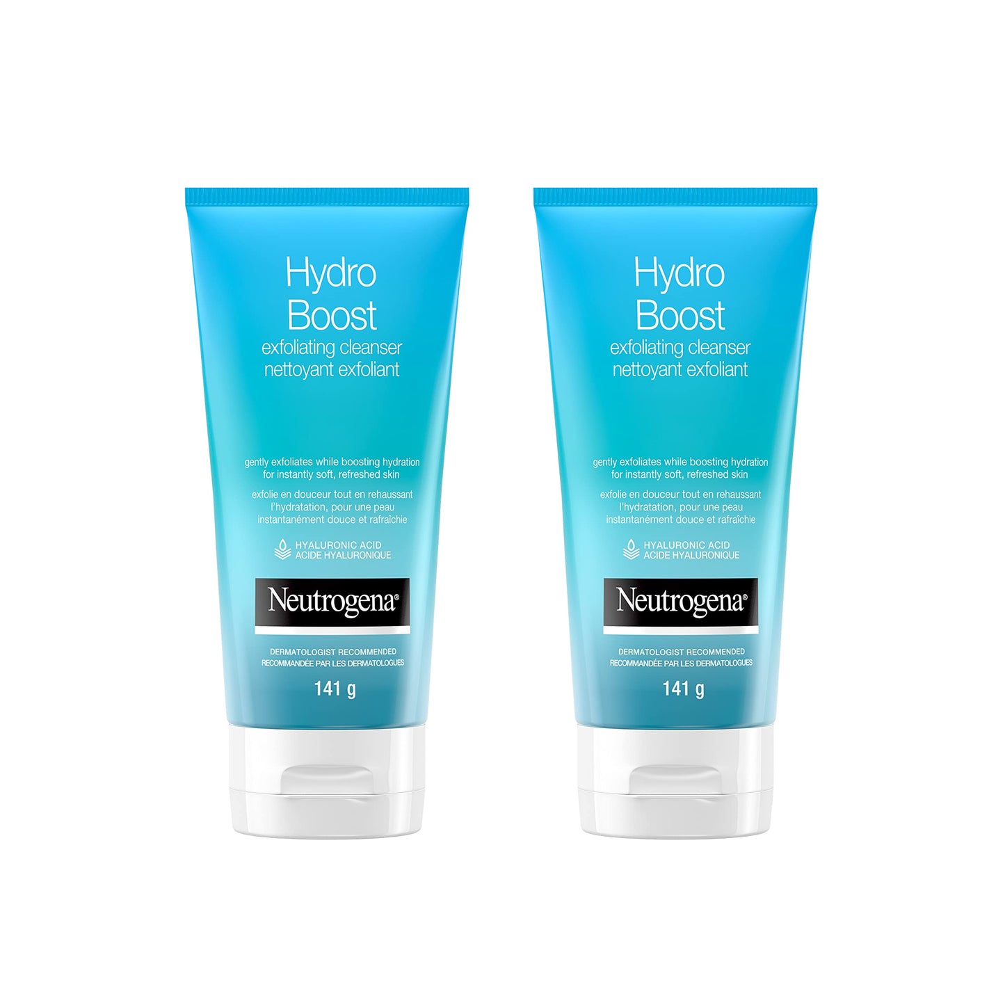 Neutrogena Hydro Boost Exfoliating Face Scrub - Hyaluronic Acid and Aha - Gel Cream Face Cleanser - Non-comedogenic - Blue, Pack of 2 (2x141ml) - Available at All In One Marketplace Canada
