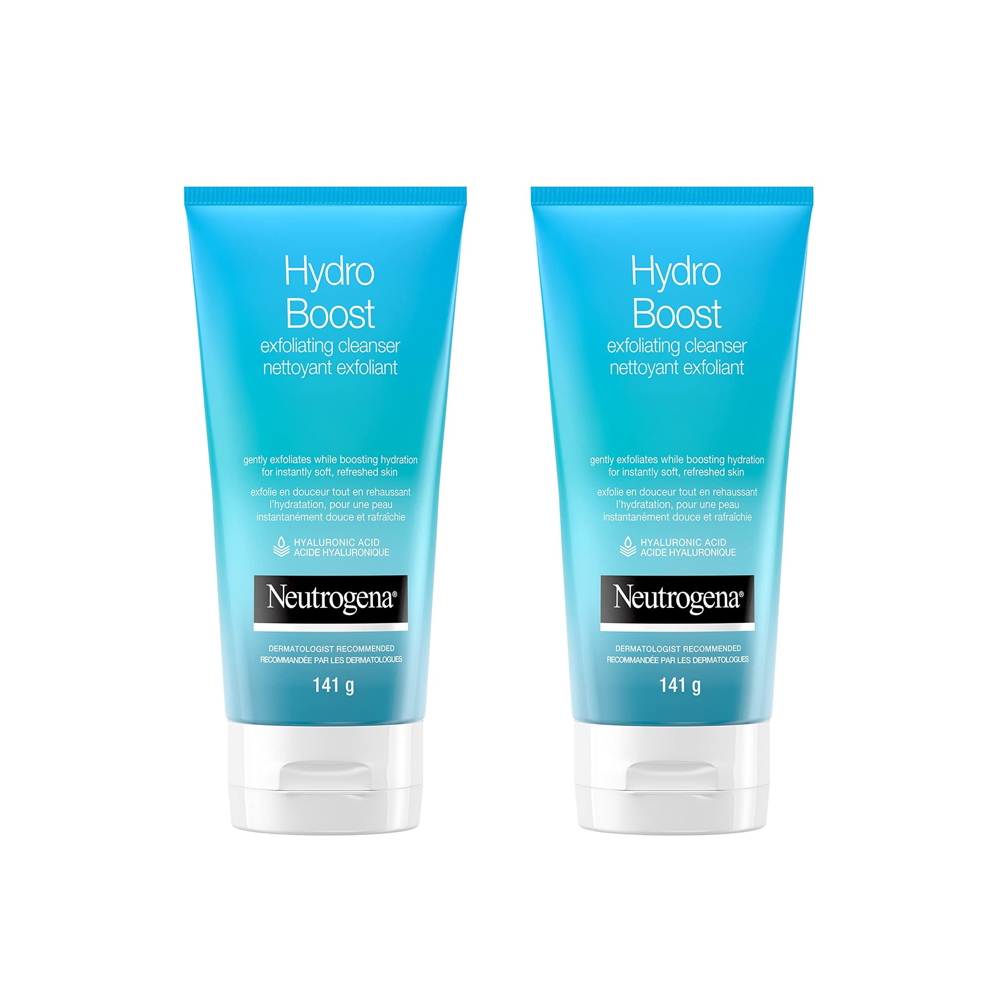 Neutrogena Hydro Boost Exfoliating Face Scrub - Hyaluronic Acid and Aha - Gel Cream Face Cleanser - Non-comedogenic - Blue, Pack of 2 (2x141ml) - Available at All In One Marketplace Canada