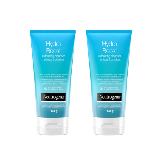 Neutrogena Hydro Boost Exfoliating Face Scrub - Hyaluronic Acid and Aha - Gel Cream Face Cleanser - Non-comedogenic - Blue, Pack of 2 (2x141ml) - Available at All In One Marketplace Canada