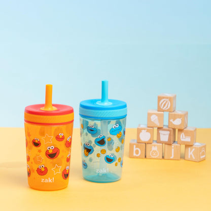 Zak Designs Sesame Street Kelso 15oz Leak-Proof Toddler Straw Cups, 2-Pack