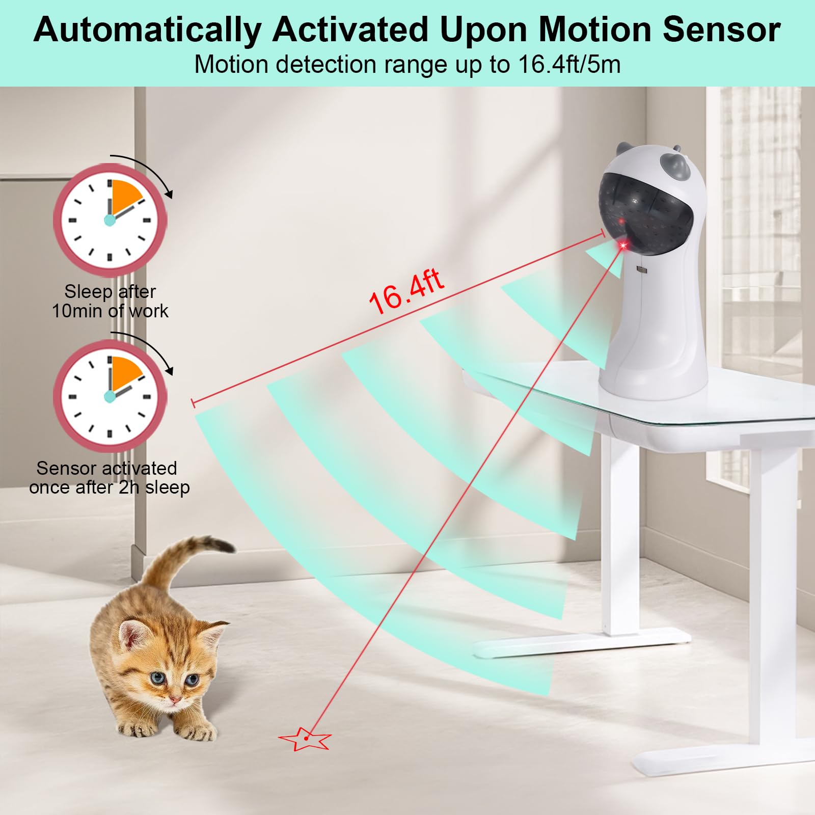 TBTeek Cat Toy, Automatic Motion-Activated, 5 Fun Patterns, 4 Speed Modes, Adjustable Light Angles, Random Rotating Trajectory, Rechargeable - Available at All In One Marketplace Canada