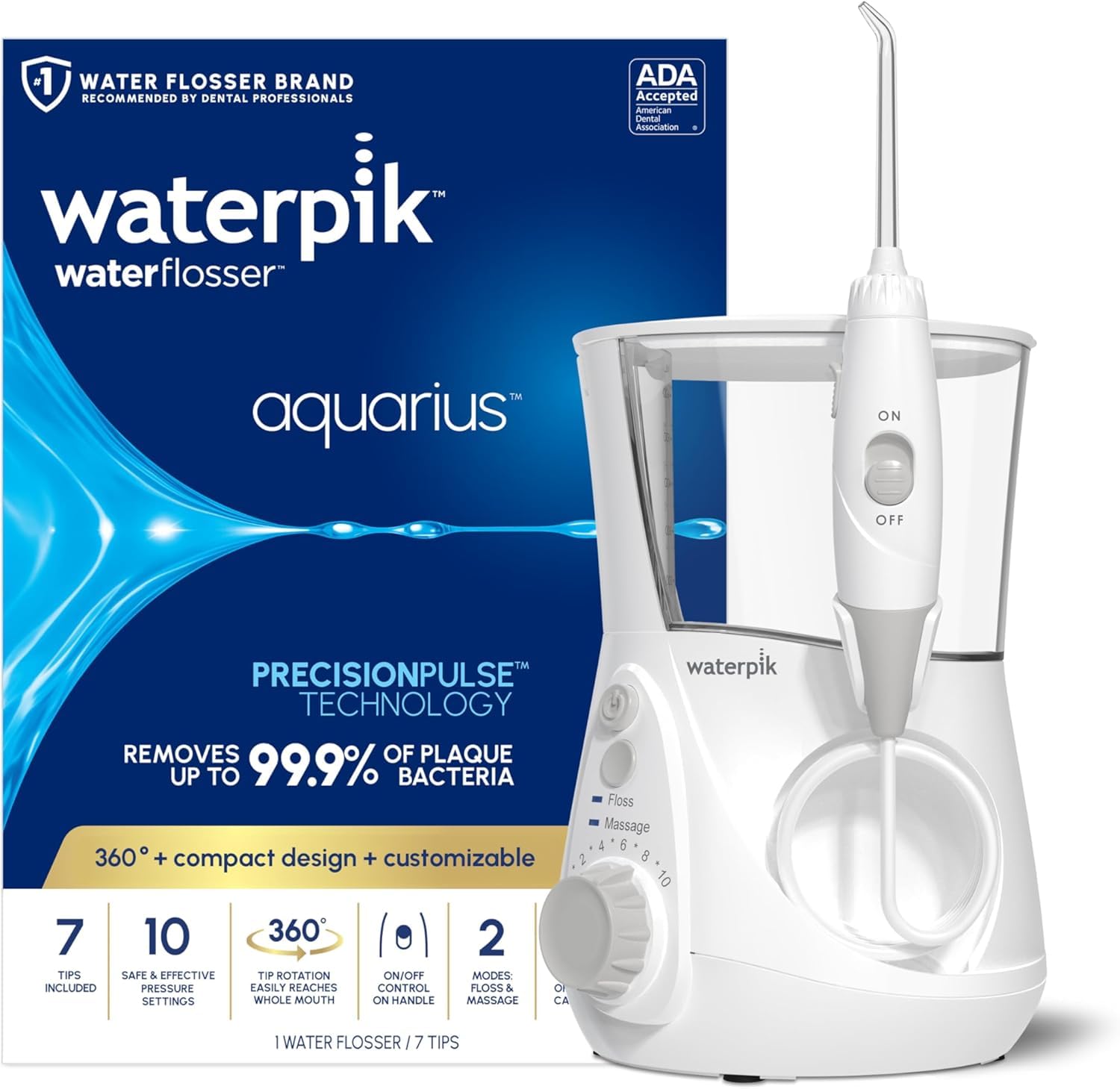 Waterpik Aquarius Water Flosser For Teeth Cleaning, Gums, Braces, Dental Care, Electric Power With 10 Settings, 7 Tips For Multiple Users & Needs, CDA Validated, White WP-660, Packaging May Vary - Available at All In One Marketplace Canada