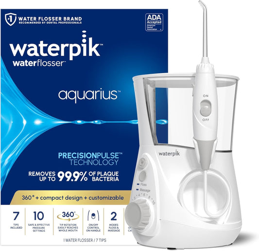 Waterpik Aquarius Water Flosser For Teeth Cleaning, Gums, Braces, Dental Care, Electric Power With 10 Settings, 7 Tips For Multiple Users & Needs, CDA Validated, White WP-660, Packaging May Vary - Available at All In One Marketplace Canada