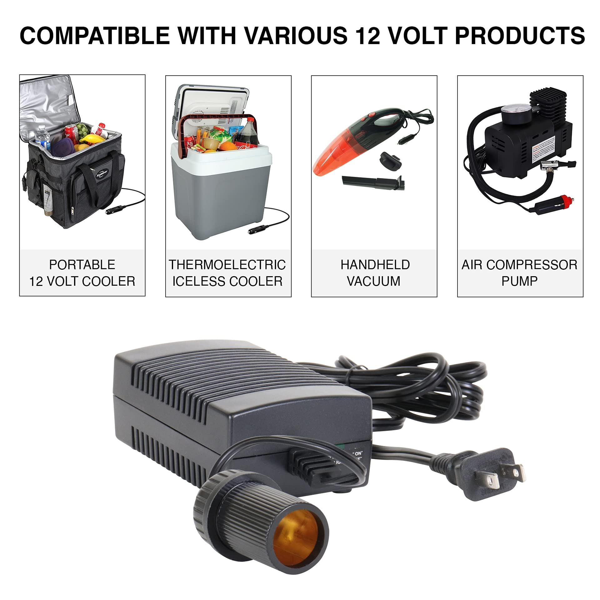Koolatron Power Adapter - 12V 5A Converter for Car Fridge, Portable Devices, Vehicle Supplies, Replacement Cable, Extender Charger, Wall Outlet, Transformer for Cooler, 110V AC to 12V DC Koolatron
