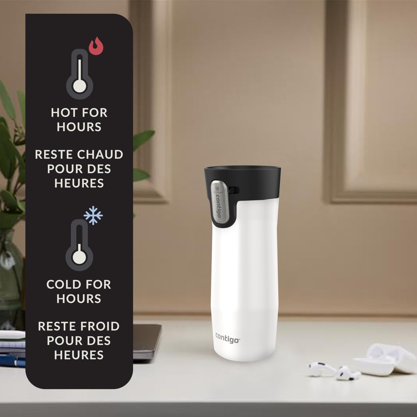 Contigo West Loop 3.0 Stainless Steel Travel Mug with Tea-Bag Hook & Spill-Proof Lid, Vacuum-Insulated Reusable Cup Coffee and Tea, 16 oz (473 mL), Salt - Keeps Drinks Hot up to 11 Hours