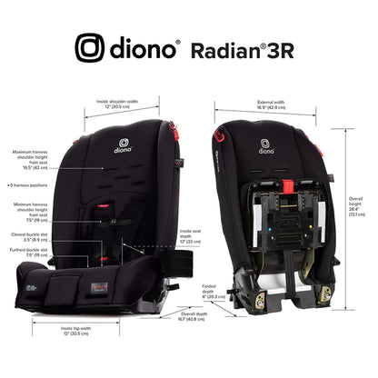 Diono Radian 3R, 3-in-1 Convertible Car Seat, Rear & Forward Facing, 10 Years 1 Car Seat, Slim Design Fits 3 Across, Jet Black 🍁 All In One Marketplace Canada