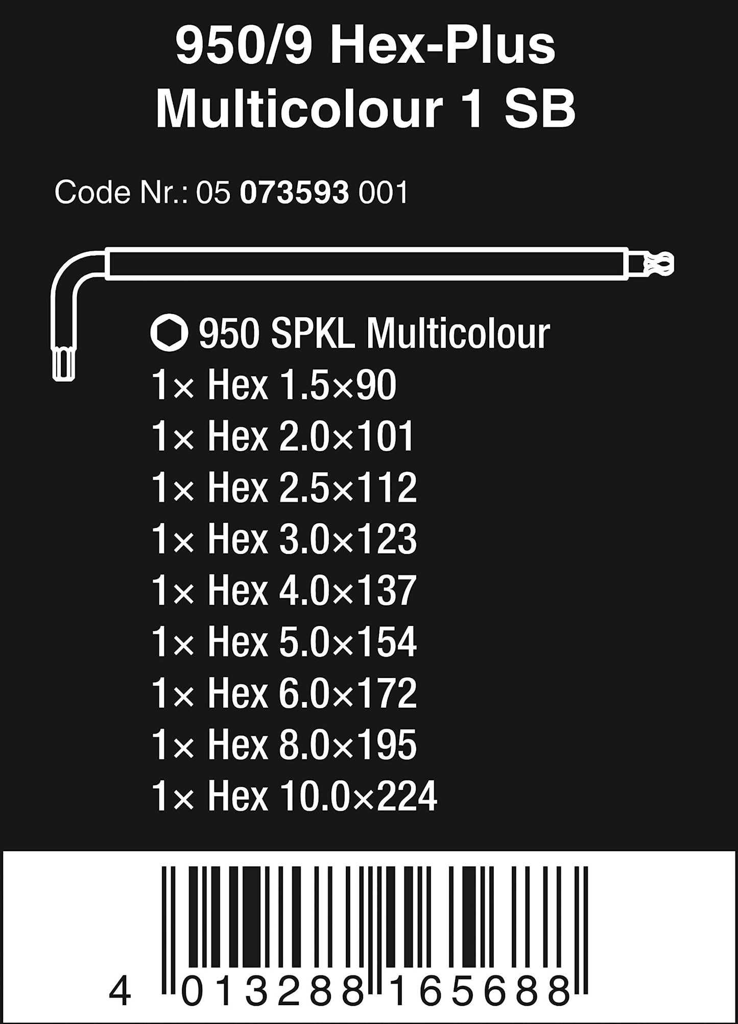 Wera 05073593001 950 Spkl/9 Sm N Multicolor L-Key Set, Metric, Blacklaser, 9 Pieces 🍁 All In One Marketplace Canada Wera