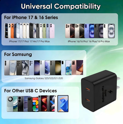 Super Fast Charger USB C, 2-Pack 45W USB C Charger with 6FT C to C Cable, Dual Port Fast Charger USB C for Samsung Galaxy S26/S25/S24/S23/S22/S21/S20/Plus/Ultra,Android,Galaxy Tablet,Phone 17/16/15