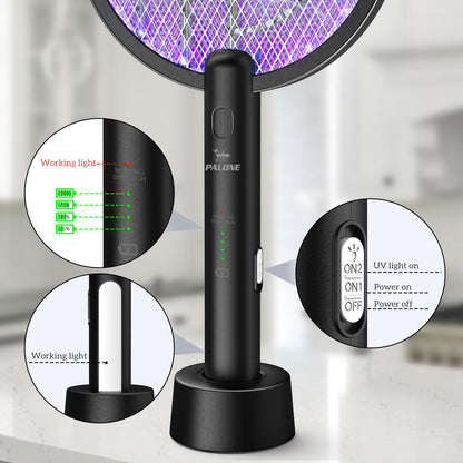 PALONE Bug Zapper Racket, Electric Bug Zapper, 4000V Electric Swatter 3 Layers Lamp, Indoor Zapper Without Waving Hands for Kitchen, Home, Garden and Outdoors(Black)