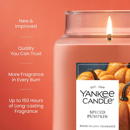 Yankee Candle Large Jar Scented Candle with up to 150 Hour Burn Time, Premium Plant Wax Blend for Cleaner Consistent Burn and Room Filling Fragrance, 22 oz, Spiced Pumpkin Yankee Candle