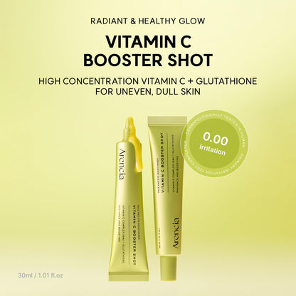 Arencia Vitamin C Booster Shot Serum with Glutathione, Niacinamide and Vitamin E for Dark Spot Care, Fine Lines & Wrinkles, Glass Skin, Korean Skincare 30ml