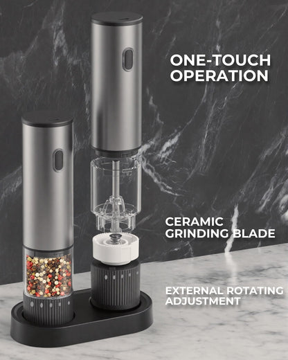 Salt and Pepper Grinder Set, Automatic Salt and Pepper Grinder, USB-C Rechargeable with 5 Adjustable Coarseness, One Hand Operation - Available at All In One Marketplace Canada