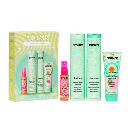 amika inner strength repair routine set | gift set for dry, damaged hair from bleach, color, chemical, or heat use Amika