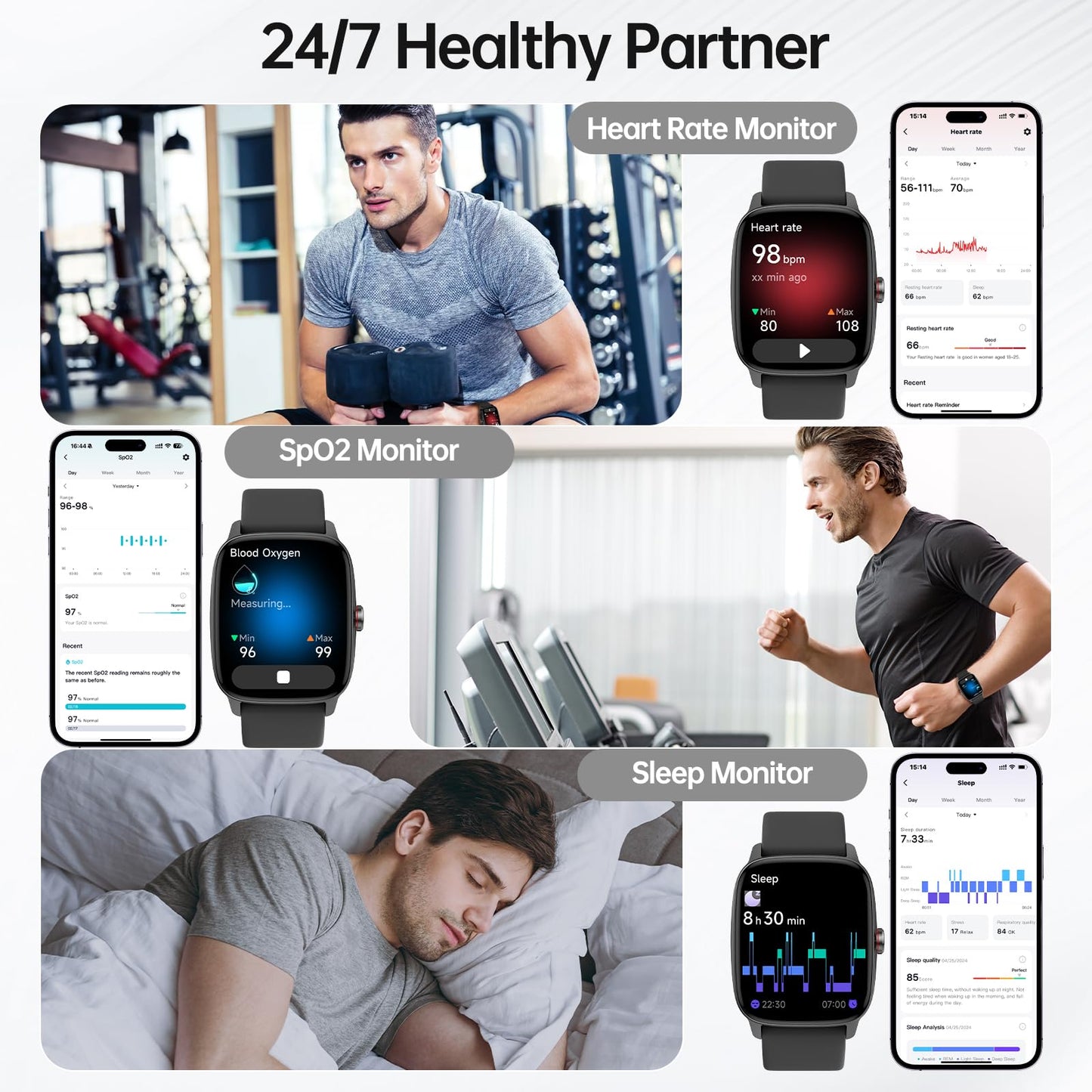 Smart Watch for Men Women, Bluetooth Call Smartwatch with AI Voice, 1.85" HD DIY Dial Fitness Watch, Heart Rate/SpO2/Steps/Sleep Monitor, 100+ Sports Modes, IP68 Waterproof Watch for Android iOS - Available at All In One Marketplace Canada