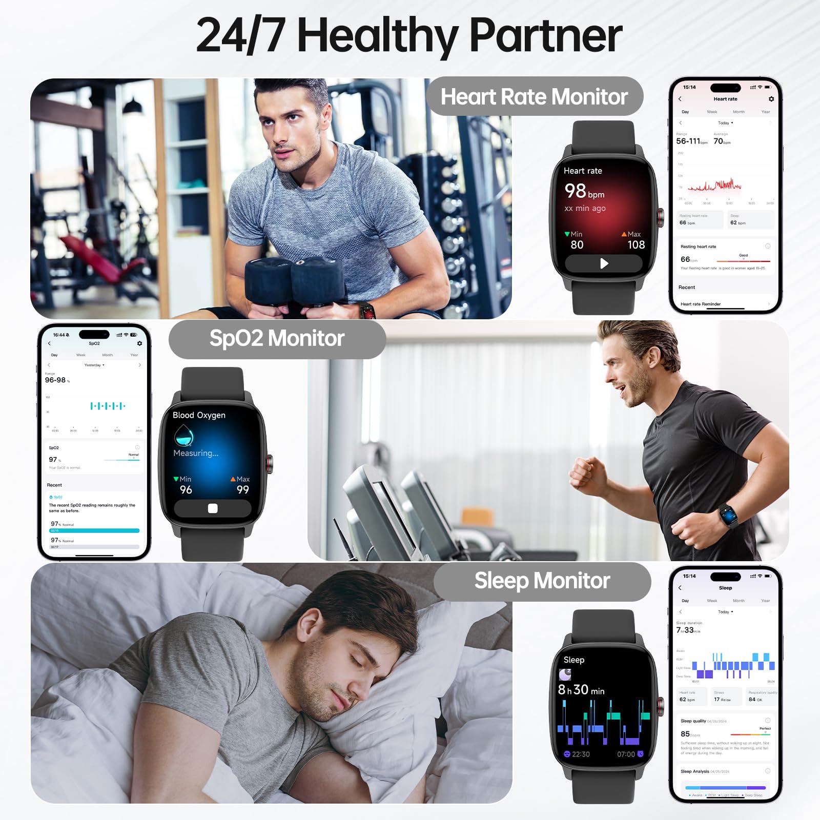Smart Watch for Men Women, Bluetooth Call Smartwatch with AI Voice, 1.85" HD DIY Dial Fitness Watch, Heart Rate/SpO2/Steps/Sleep Monitor, 100+ Sports Modes, IP68 Waterproof Watch for Android iOS - Available at All In One Marketplace Canada